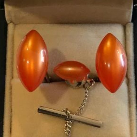 Swank Orange Moon Glow Cuff Links & Tie Tack - Picture 2 of 6